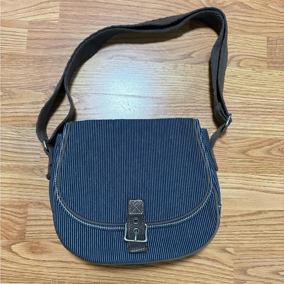 Striped Thirty One Blue and Brown Crossbody Bag - Picture 1 of 4